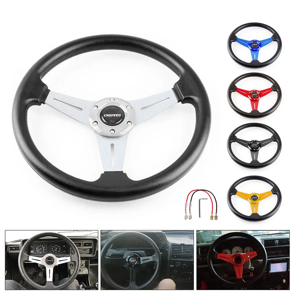 Auto Universal Pu Leather Choster volant 350 mm 14 palcov z hliníkovej zliatiny Racing Auto Sport Drifting Riadiace kolesá s 5 farbou