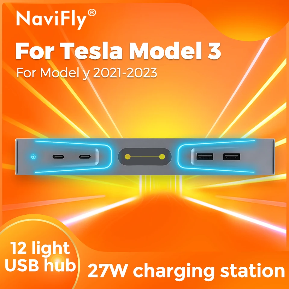 Auto USB Shunt Hub for Tesla Model Y & 3 2021 2022 2023 Príslušenstvo 27W rýchleho nabíjania Dokka