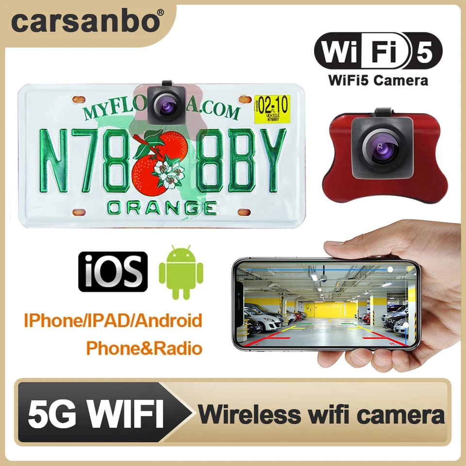 Auto WiFi5 EÚ Európska poznávacia značka Ráme reverznej kamery bezdrôtové wifi nočné videnie nepremokavá kamera Všeobecné automatické diely