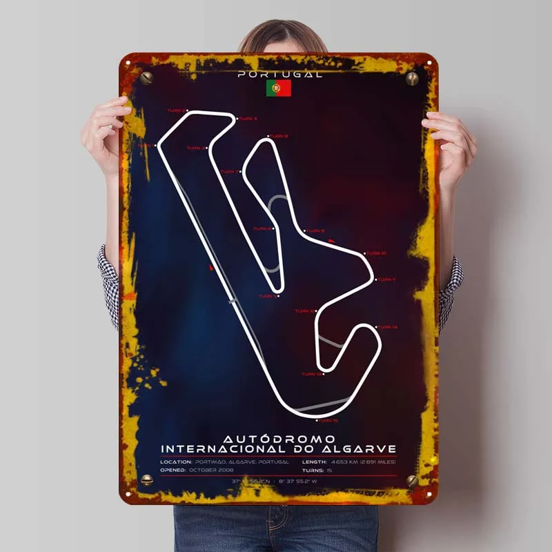 Autodromo Inter do Algarve Tinplate Sign Sign Sports Plagát Domáce dekorácie Vlastné kovové značky pre nástenné umenie dekorácie Man Cave Room