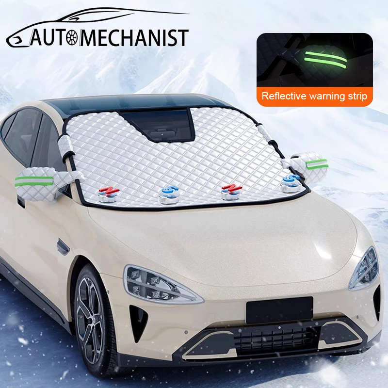 Automachista zimné auto čelné sklo Snehový kryt Magnetické predné okno Univerzálne s reflexnou páskou proti ľadovému mrazu kryty