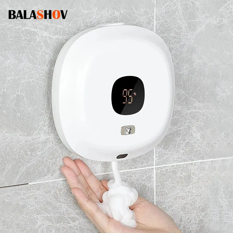 Automatická indukčná penová penová mydla Dávkovač na stenu namontovaný na umývanie ruky bezdrôtový inteligentný indukčný LED displej SOAP Dávkovač