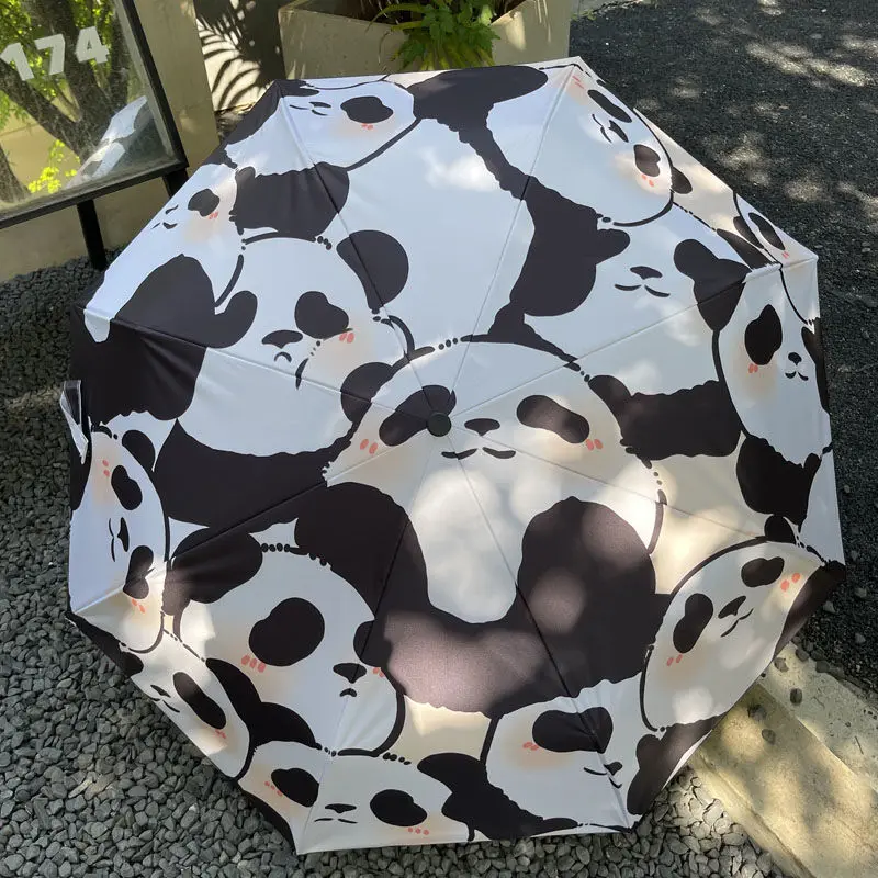 Automatická karikatúra panda dáždnik: skladacie slnko a dážďový dáždnik s UV ochrana, ideálne pre študentov a vonkajšie použitie