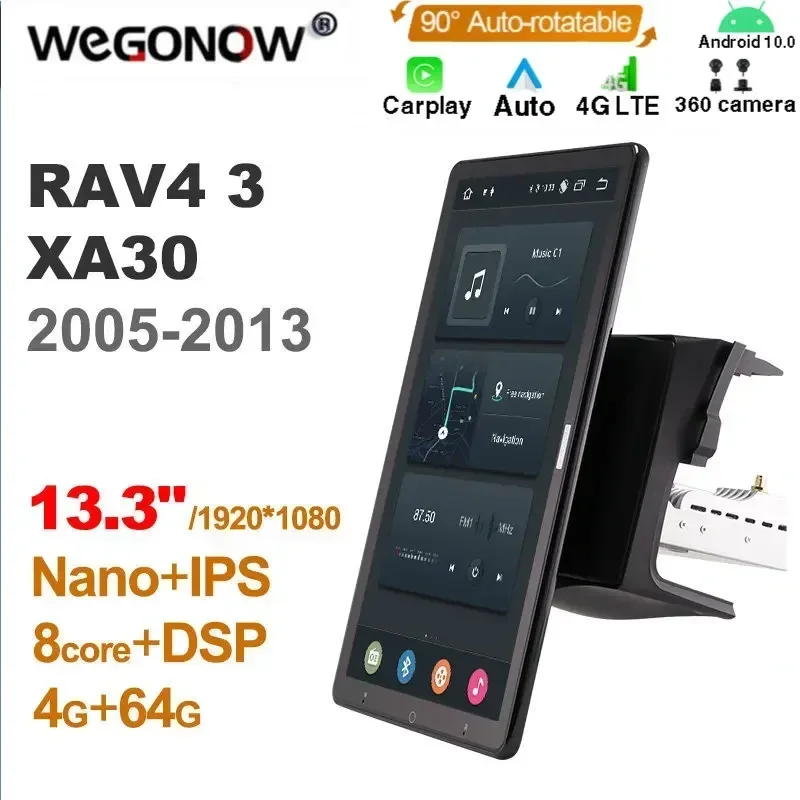 Automatické otáčanie 1920*1080 13.3 '' OWNICE Android10.0 Multimédiá automobilu pre Toyota RAV4 3 XA30 2005 2013 Automatické rádio Auto Radio 1din Audio