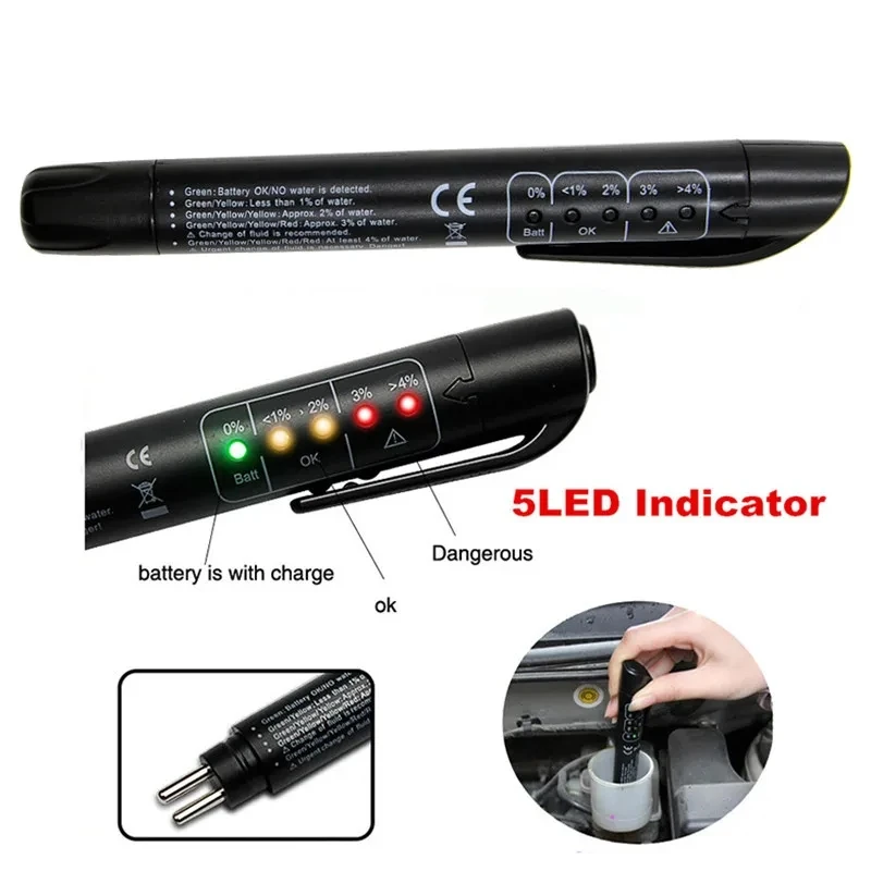 Automatické pero tester na automatickú brzdu kvapaliny s 5 nástrojmi na automatické vozidlá LED auto Diagnostické nástroje Mini brzdová tekutina tester pre dot3/dot4