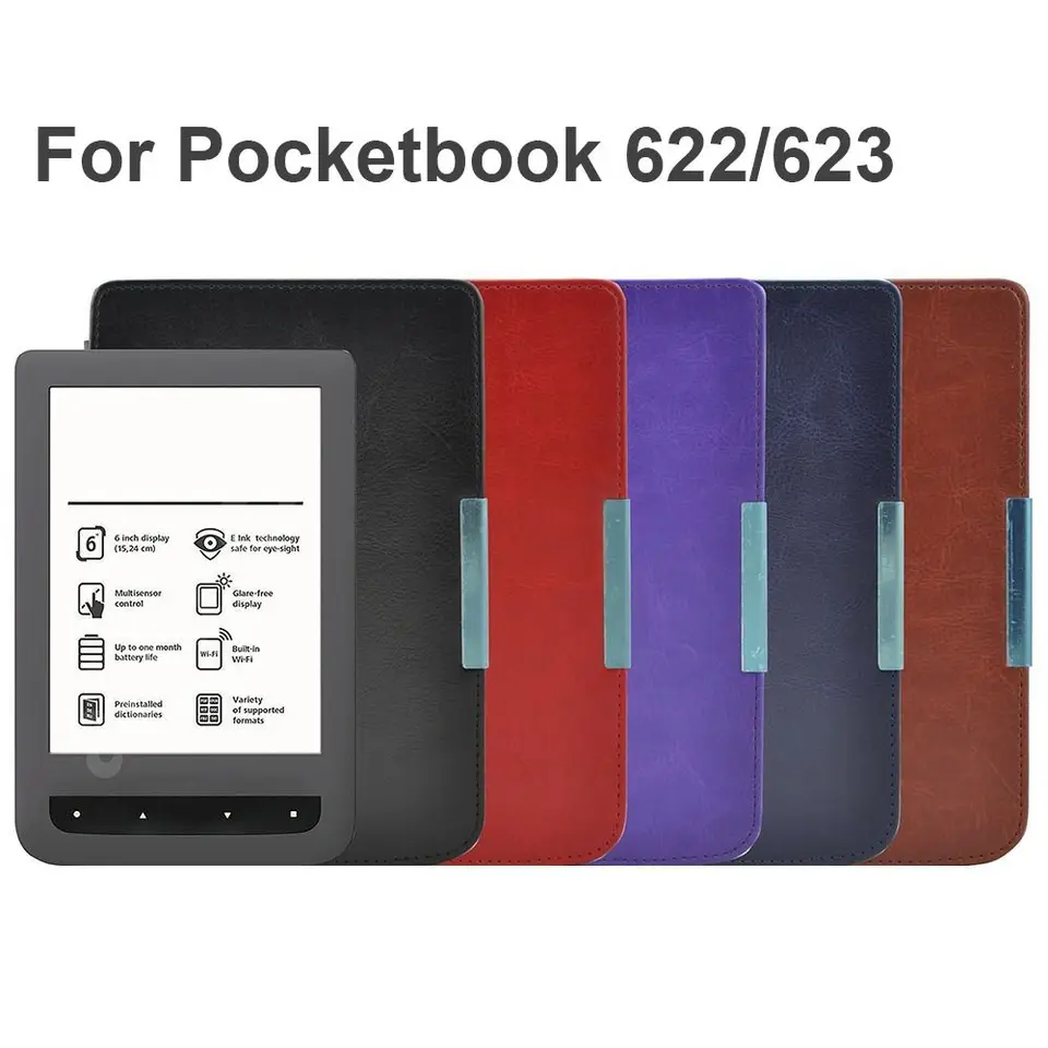 Automatické prebudenie Sleep Sleep E-Reader Puzdro Anti-Fall Anti Scratch Folio Cover Shockproop Pu Leather Back Cover pre vreckovú knihu PB622/623