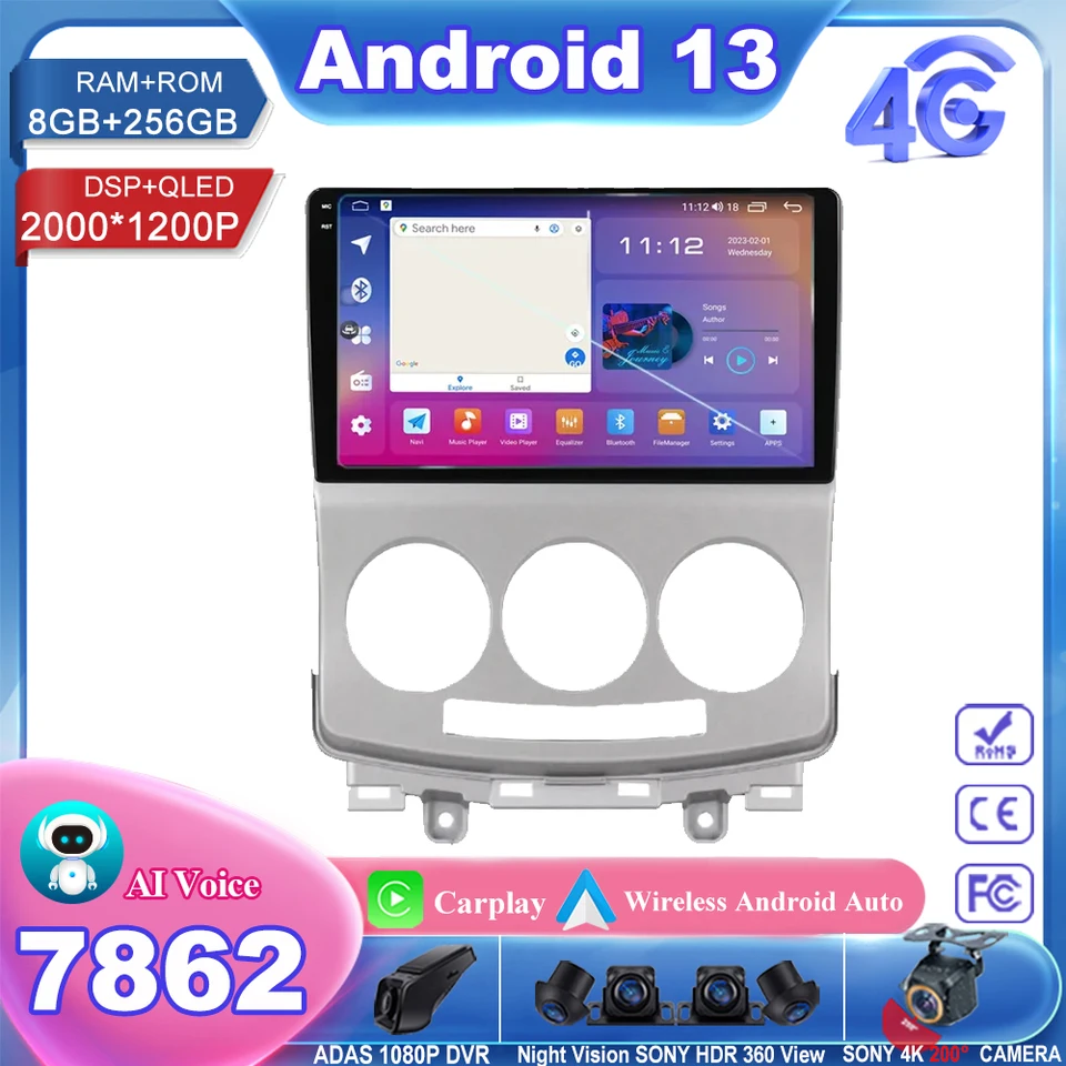 Automatické rádio pre Mazda 5 2 Cr 2005 - 2010 Android13 Stereofónny multimediálny hráč 5G WiFi GPS navigácia Vysokorýchlostný CPU HDR QLED