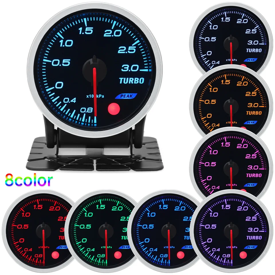 Automatické turbo posilňovač 2 palce 52 mm dymový objektív 3bar 2bar psi turbo meradlo Car Turbo Boost Meter + senzor prispôsobený 8 farieb