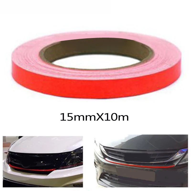 Automatické červené podšívka Reflexný vinylový zábal film Nálepky na nálepku na nálepku Self-Sticking Spätná väzba 12 mm*10 m PVC Automatické príslušenstvo automobilov