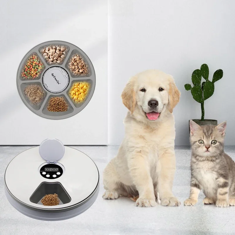 Automatický kŕmny kŕmny psí psí kŕmny načasovanie 6 jedál 6 mriežky Cat Dog Elektrický suchý výdajník