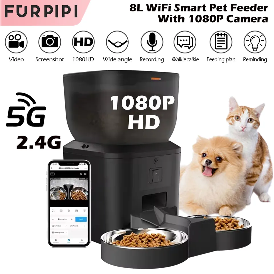 Automatický podávač mačiek s 1080p fotoaparátom Video Video Cat Dispenser Dozvový domáci diaľkový hlasový záznamník Diaľkový ovládač Auto podávača pre mačkového psa