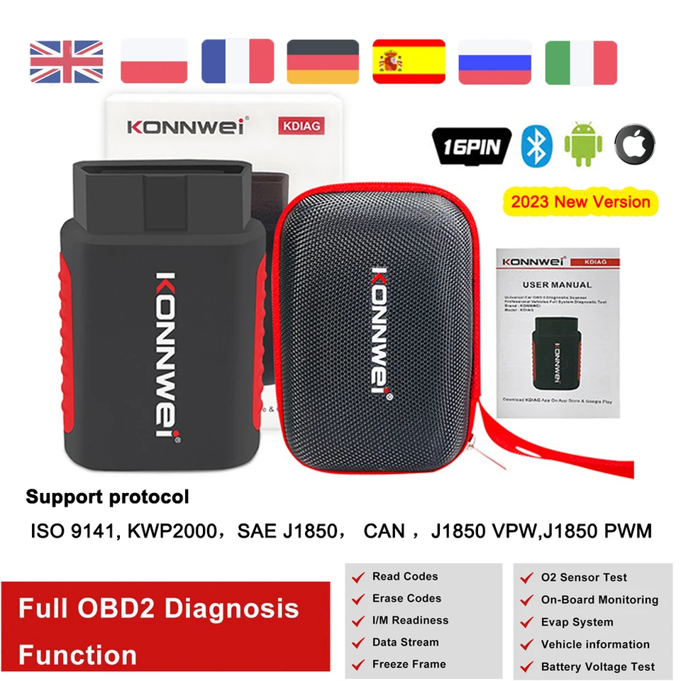 Automatický skener pre Konnwei Kdiag Mini Full System Reset SAS EPB OBD Všetky systémy automobilov Diagnostikujte 16pin OBD2 Diagnostický nástroj CAR 2023