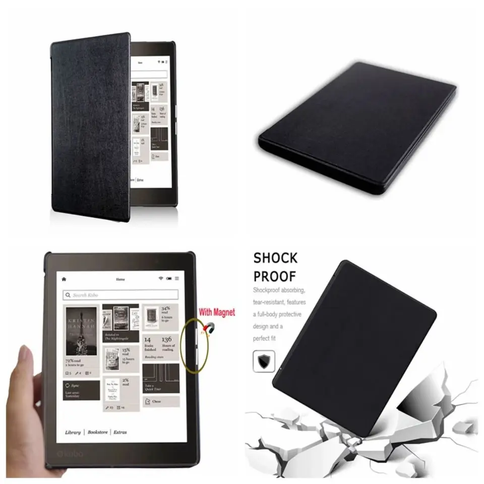 Automatický spánok/prebudenie 6-palcové e-readerové puzdro Anti-Fall Scratch Folio Cover Leather Ultra tenký zadný kryt pre Kobo Aura Edition 2