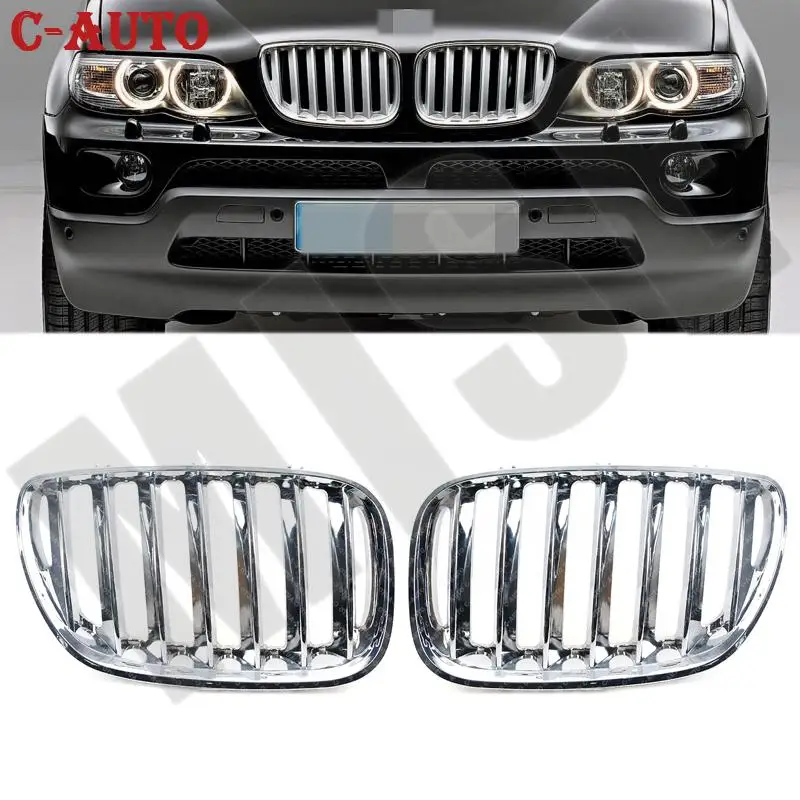 Automobil 2pcs predný nárazník mriežka Chrome Hood Hood Grills Grills Grille Front Bumper Grille pre BMW X5 E53 2004 2005 2005 2006 Styling automobilu
