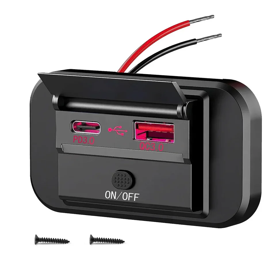 Automobil DC12V-24V PD Typ C USB port rýchla nabíjačka zásuvka na nabíjačku na nabíjačke ABS ABA SÚVISLOST