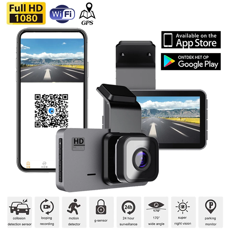 Automobil DVR WiFi Dash Cam Night Vision Car Fotoaparát 1080p HD Drive Video Recorder Vozidlo Čierna skrinka Automatické príslušenstvo GPS GPS