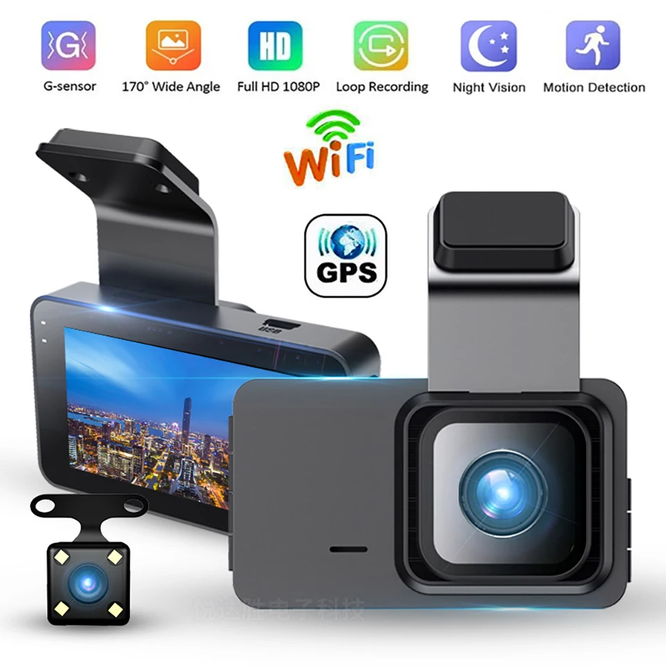 Automobil DVR WiFi GPS HD 1080p Dash Dash Cam Night Vision Camera Drive Video Recorder Black Box Automatické nočné videnie parkovací monitor