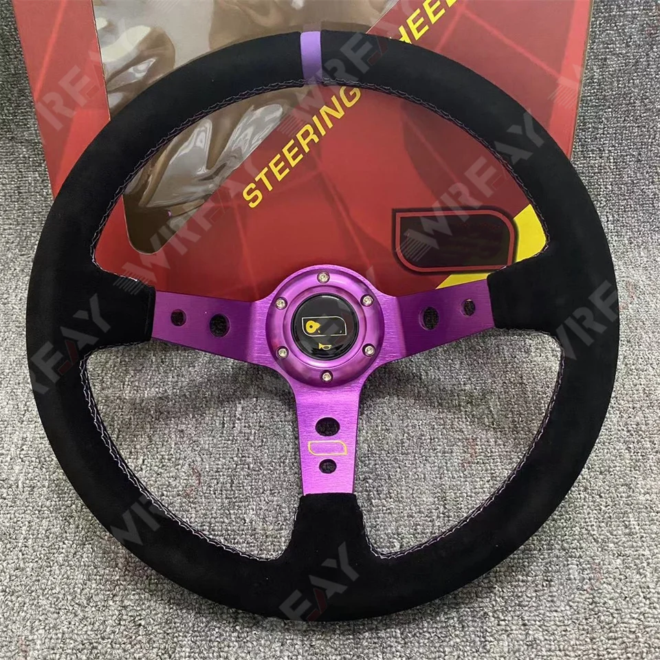 Automobil Purple držiak volant Hlboká misa 90 mm semišová koža/PU pre driftové kolesá s rohom s gombíkom 14 palcov 350 mm
