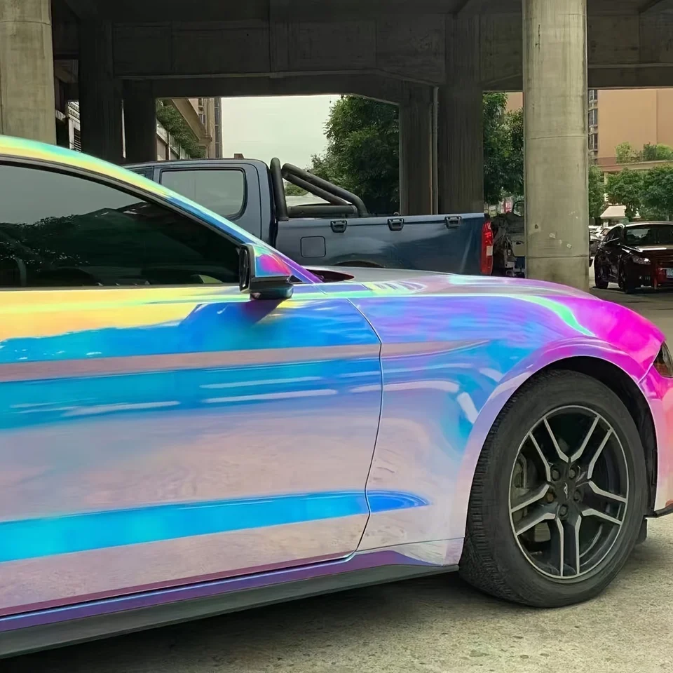 Automobil vinylové zábal dúhový gradient Elektroplatovanie bieleho modrého modrého modifikácie tela Film plná farba auta zmena Sticke
