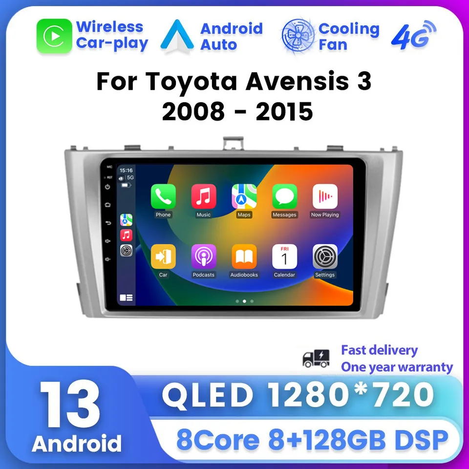 Automobilie Android Auto pre Toyota Avensis T27 2009 - 2015 Multimedia Player CarPlay QLED GPS navigačná dotyková obrazovka DSP stereo
