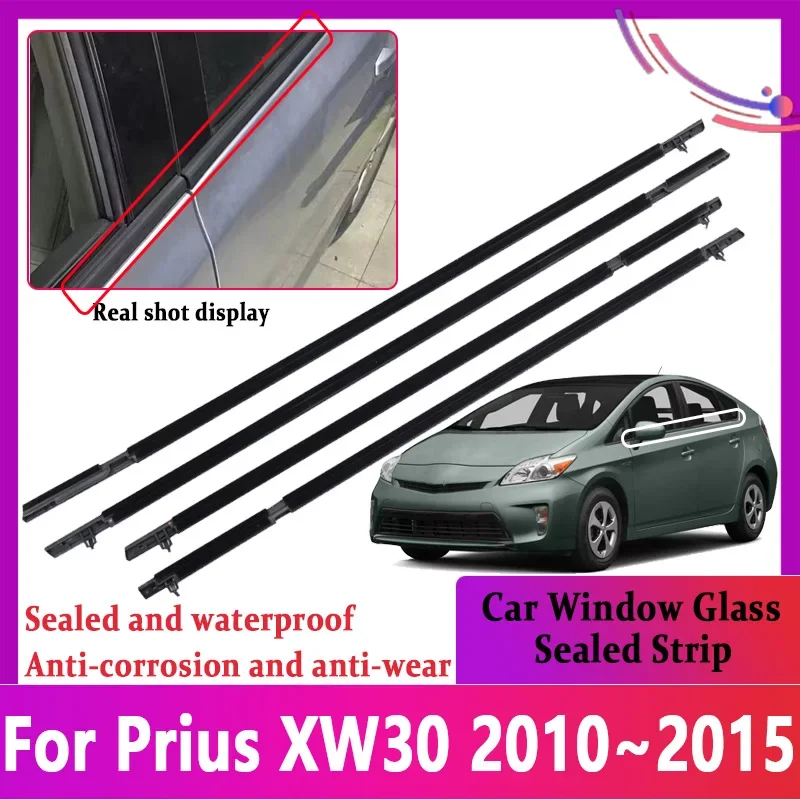Automobilové doplnky pre Toyota Prius XW30 2010 2011 2012 ~ 2015 Window Weatherstrip Dvere Glass Utesnený pás Chrómový vodotesné tesnenia