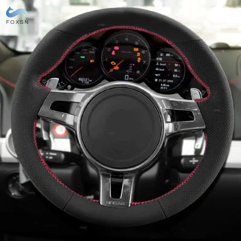 Automobilové doplnky volant Cover Cover Kožené lemovanie pre Porsche 911 991 Cayenne Boxster Cayman 981 Panamera 2013 2014 2015 2015 2016