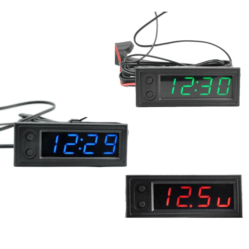 Automobilové hodiny Univerzálne automobilové digitálne hodiny Dátum 3 v 1 LCD displej elektronickej teploty Noctilucent Trim Zelené príslušenstvo