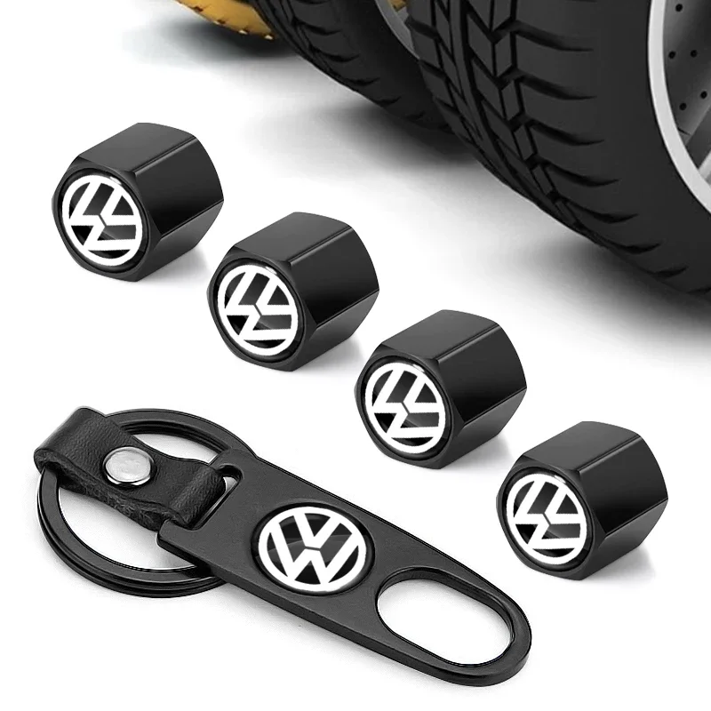 Automobilové pneumatiky Stonky ventilov s uzáverom s kľúče odznak Keyring Styling Accessories pre Volkswagen R Line R32 Touareg Passat Polo Mk4