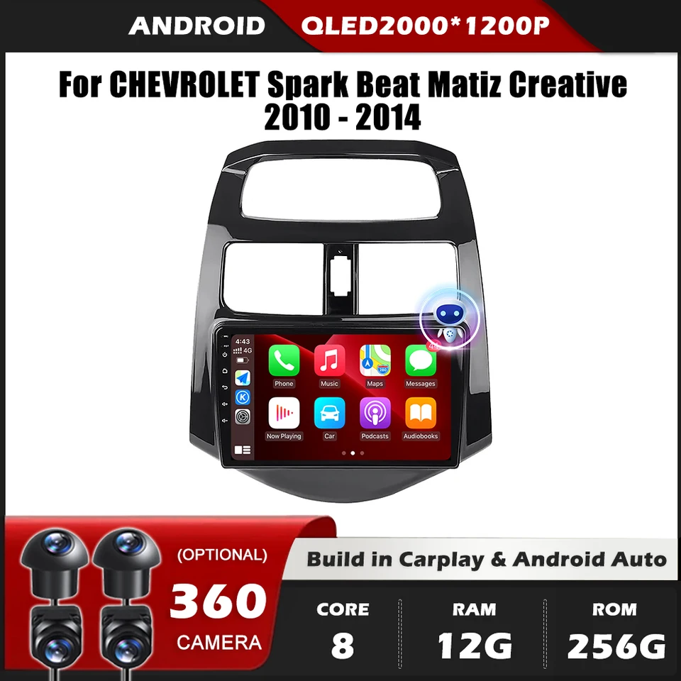 Automobilové rádio CarPlay pre Chevrolet Spark Beat Matiz Creative 2010 - 2014 GPS Navigation Android Auto Stereo Multimedia Player WiFi WiFi