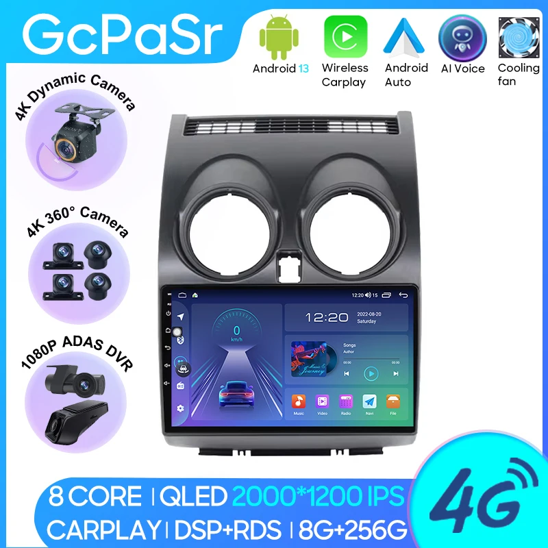 Automobilové rádio CarPlay pre Nissan Qashqai 1 J10 2006-2013 Navigation GPS Android Auto Bluetooth Multimedia Player hlava č. 2Din WiFi