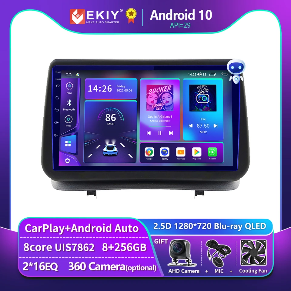 Automobilové rádio Ekiy T900 pre Renault Clio 3 Clio 3 2005 - 2014 Multimedia video prehrávač navigácia GPS Auto Android CarPlay 2 DIN DVD
