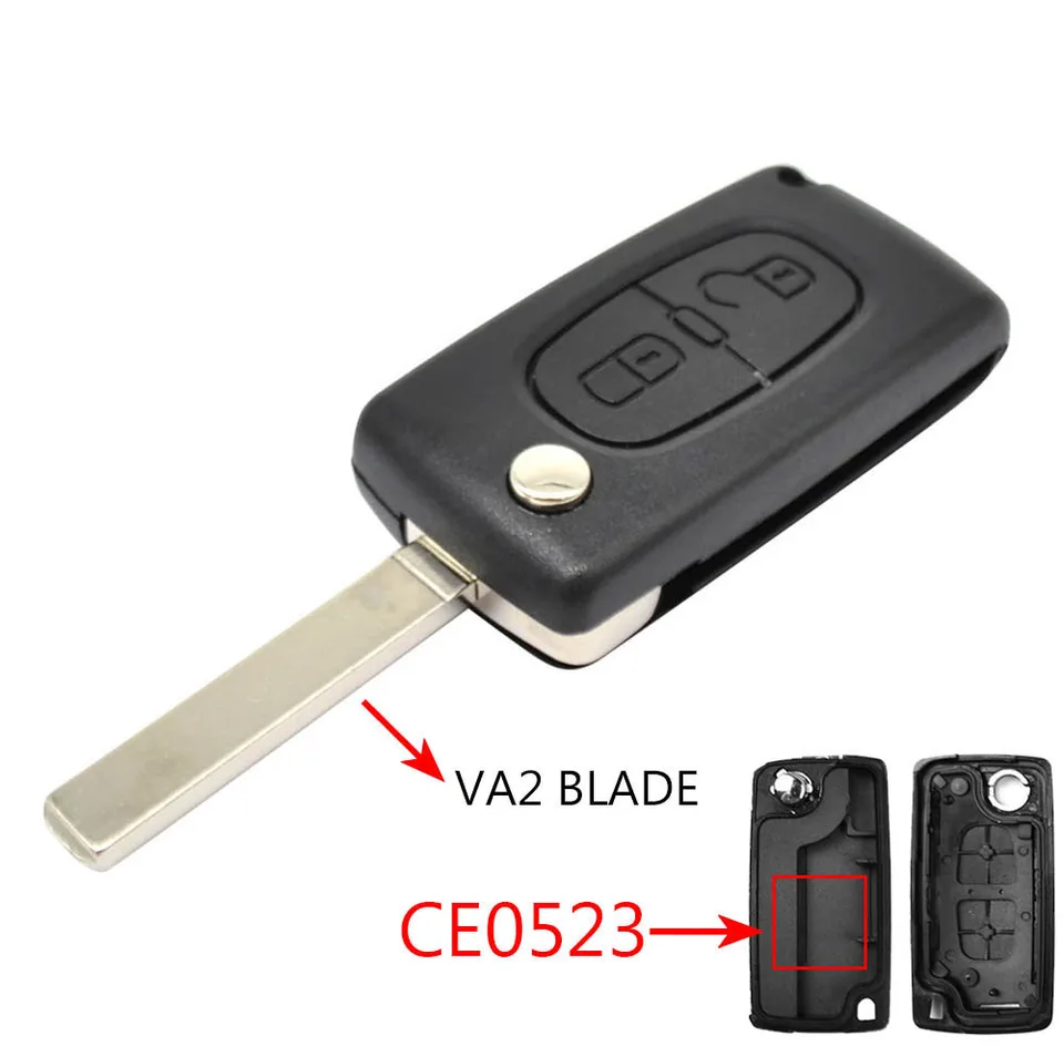 Automobilový diaľkový preklopný kľúč FOB CE0523 pre Peugeot 107 207 307 308 407 408 Partner Citroen C3 C4 C5 C6 Berlingo Picasso 2 tlačidlá