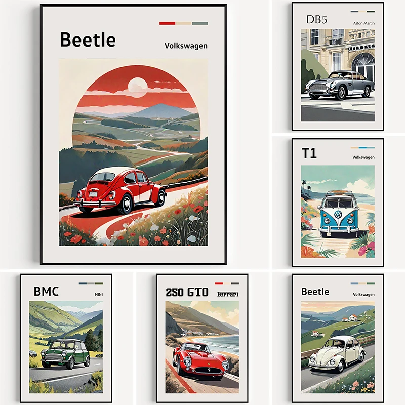 Automobilový plagát Classic Car Model Abstrakt maľba plátno tlačiareň nástenná dekorácia maľba pre domácu obývaciu izbu dekorácia