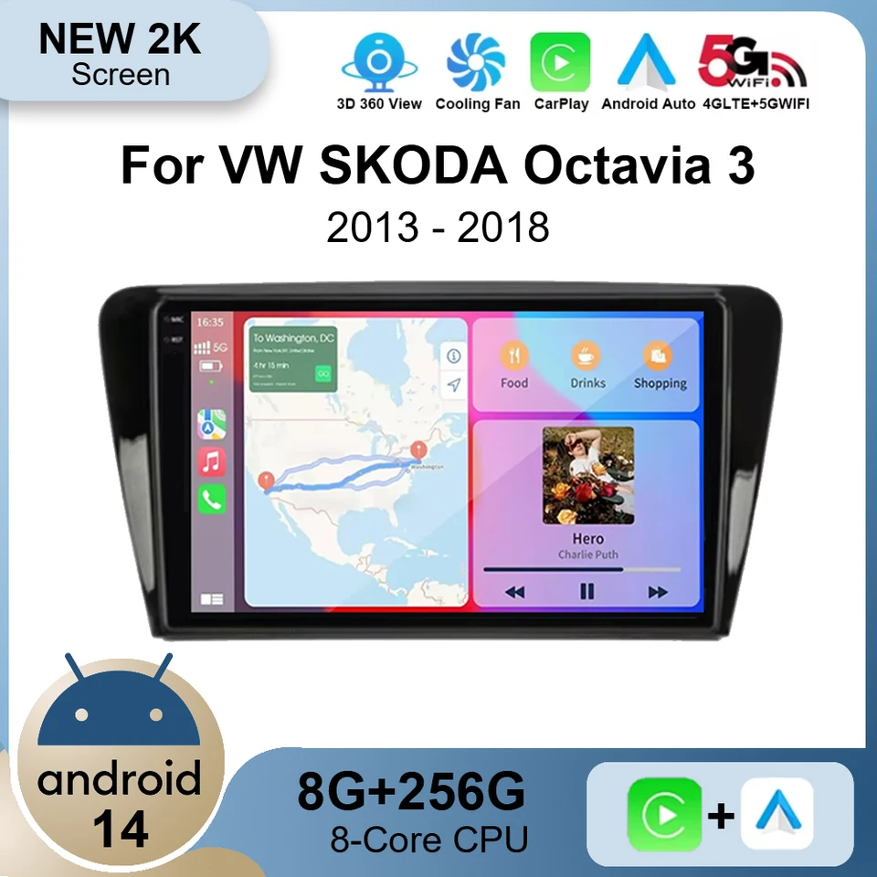 AUTOMÁRA ANDROID 14 pre Volkswagen Skoda Octavia 3 A7 2013 - 2018 Multimedia video prehrávač stereofónne navigačné GPS GPS rozdelila 4G 4G