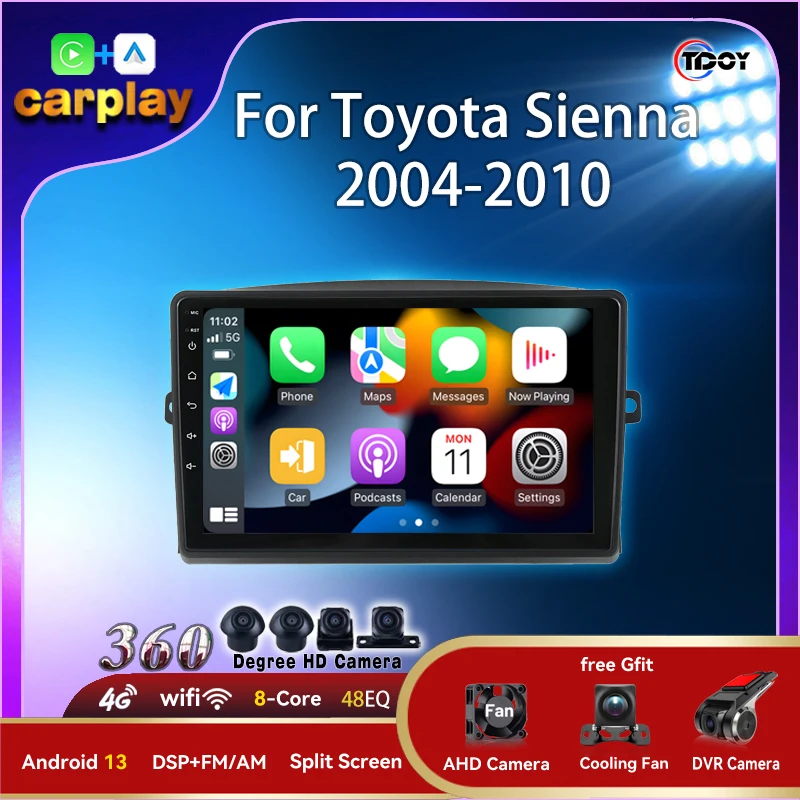 AUTOMÁRNE A Android pre Toyota Sienna 2 XL20 2003 2004-2010 CarPlay Android Auto Auto Wireless Bluetooth Car Multimedia Player Stereo