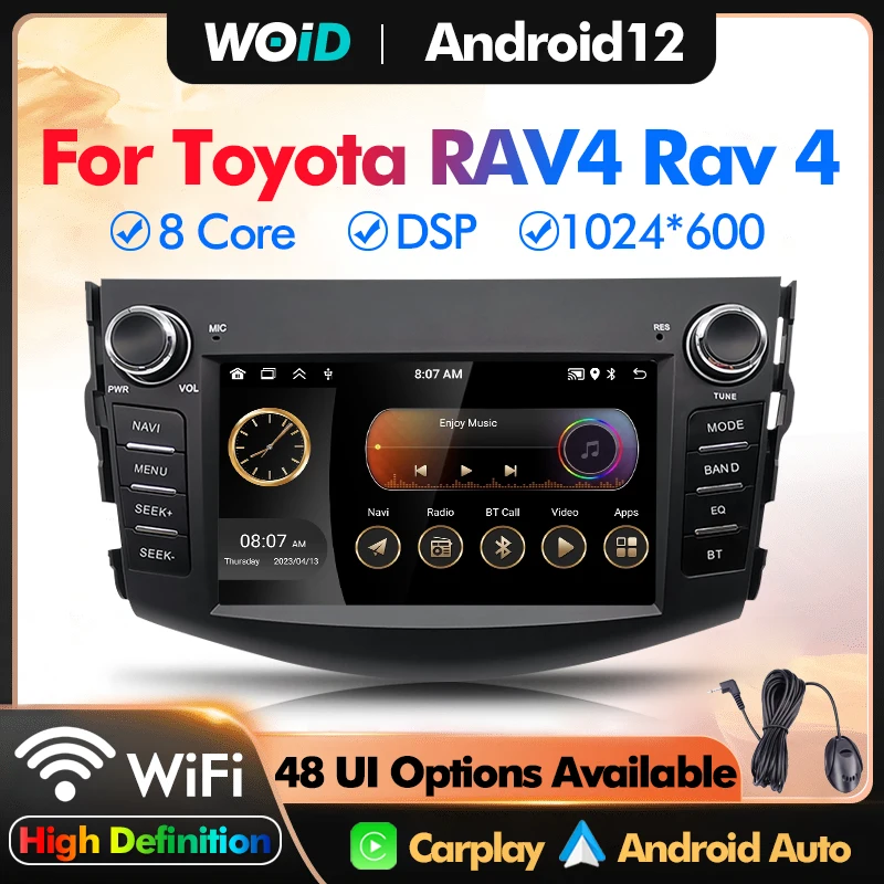 AUTOMÁRNE RADIO Android 12 AUTO PRE TOYOTA RAV4 RAV 4 2005-2013 CarPlay Multimedia Video Player Navigation GPS WiFi DSP IPS Bluetooth