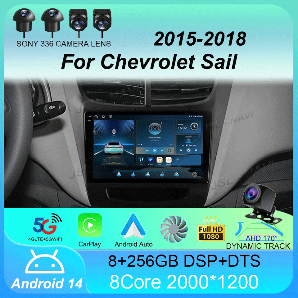 AUTOMÁRNE RADIO Android 14 CarPlay Auto 2k Screen Player pre Chevrolet Sail 2015 - 2018 Autoradio GPS Stereo 2Din Head Unit