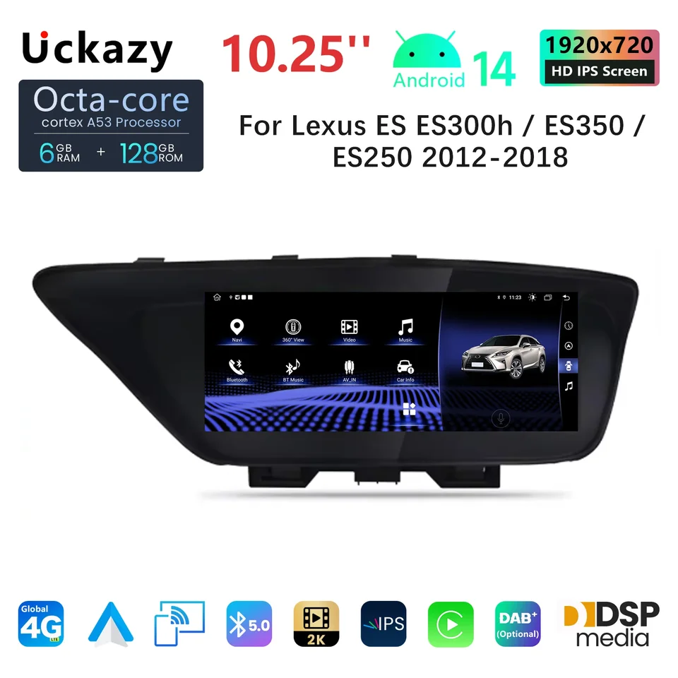 AUTOMÁRNE RÁDIO Android 14 pre Lexus ES ES250 ES350 ES300H 2012-2018 Stereofónny multimediálny hráč GPS navigácia automatická obrazovka CarPlay