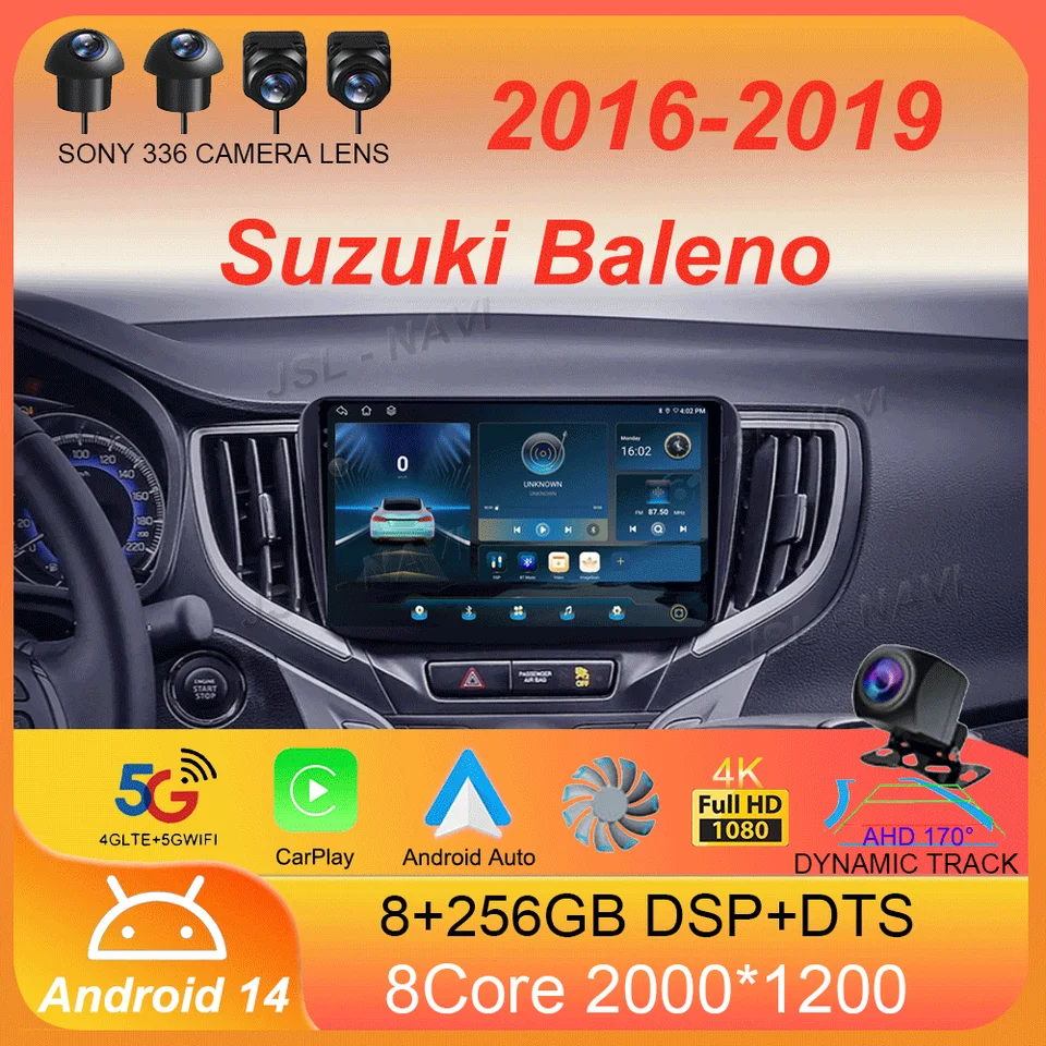 AUTOMÁRNE RÁDIO Android 14 pre Suzuki BALENO 2016 2017 2018 2019 Multimedia hráč stereofónny GPS WiFi+4G Wireless CarPlay Auto Video DSP DSP
