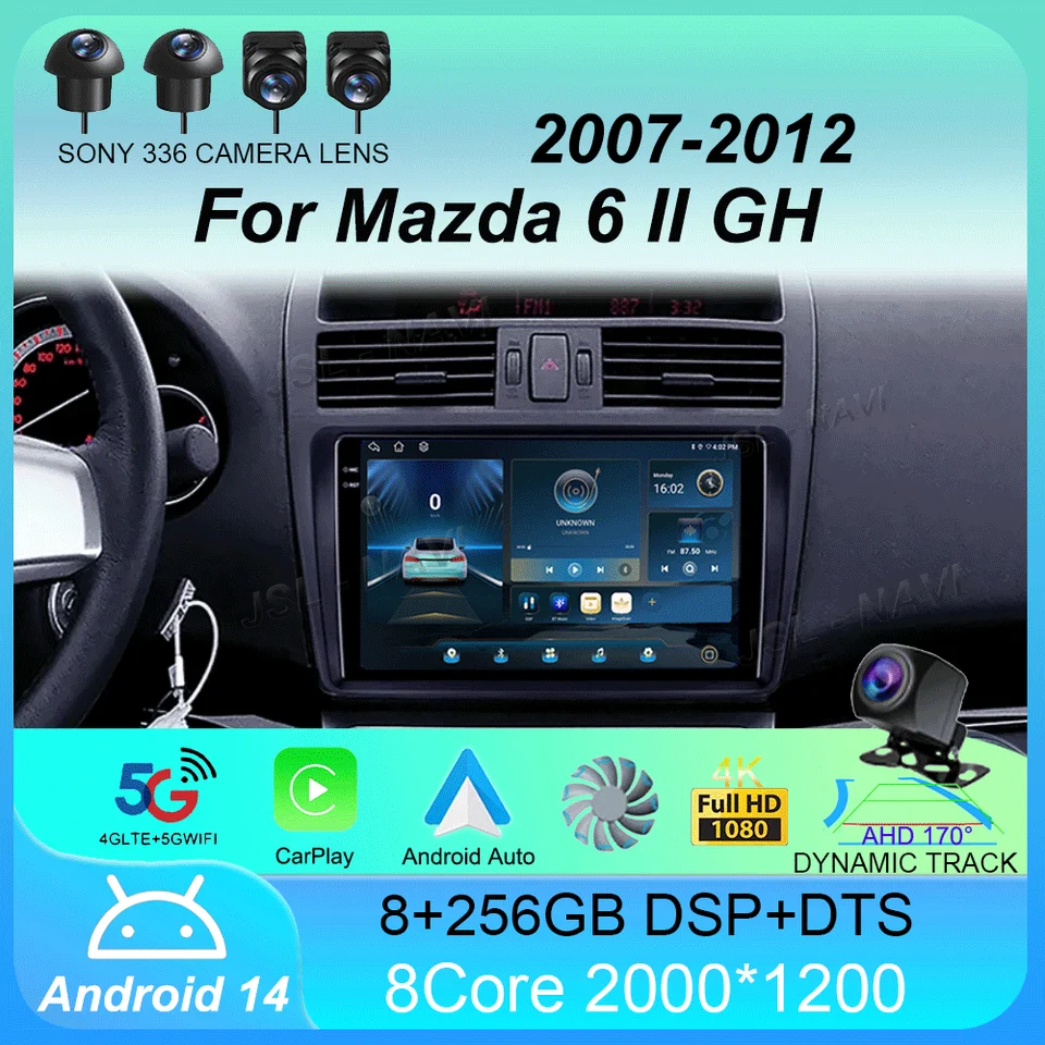 AUTOMÁRNE RÁDIOD A Android 14 pre Mazda 6 II GH 2007-2012 Bezdrôtové CarPlay Auto Multimedia Player Navigation Stereo 2Din Autoradio