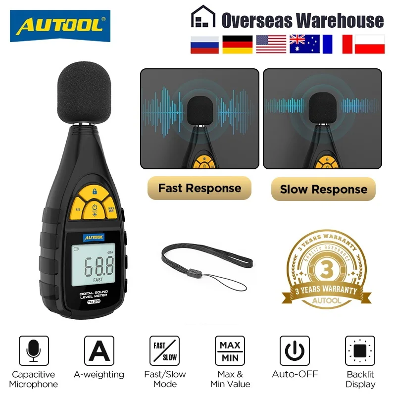 Autool TN201 Digitálny zvukový merač zvukového merača zvukového merača Sonometro Sound Meter Decibelimetro 30-130DB decibel meter meter šumov