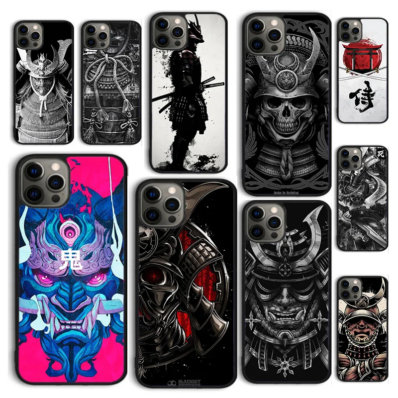 Autumu japonský samurai oni maska ​​Coque Coque Cover Case pre iPhone 16 15 12 Mini 11 13 14 Pro Max SE 2020 6S 7 8 Plus Coque