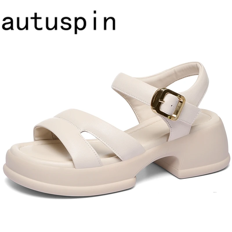 Autuspin 5,5 cm módne sandále pre ženy letné originálne kožené dámske topánky Rím Platforma Chunky podpätky Žena