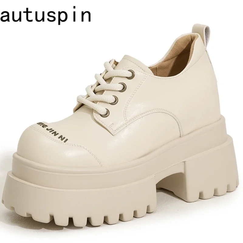 Autuspin Spring New Women Pumps Móda vysoké silné podpätky Žena vonkajšie šnurovacie práčky topánky ženské kožené ležérne topánky Dámy