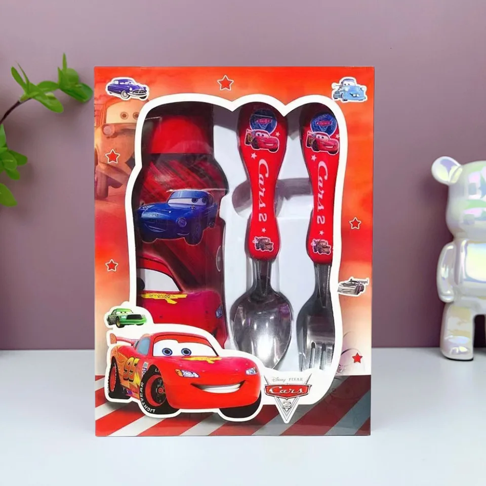 Autá blesk McQueen Setwware Set Spiderman Anime Fork Spoon Fľaša s 3-dielnym oblekom príbory súpravy detských vianočných darčekov