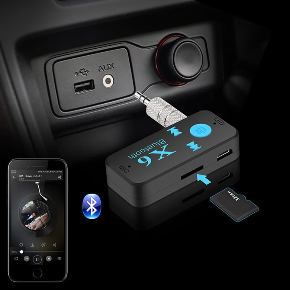 Aux Car Bluetooth kompatibilný 5.0 prijímač 3,5 mm bezdrôtový adaptér Audio prevodník stereofónne pre prehrávanie karty TF