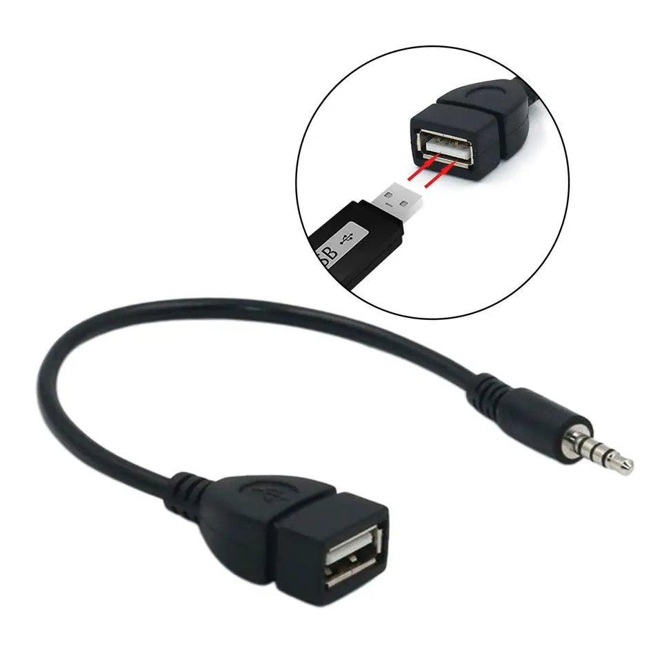 AUX na USB 3,5 mm mužský AUX Audio zátka na kábel kábla prevodníka prevodníka USB, čierna
