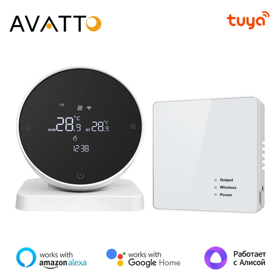 AVATTO TUYA WIFI SMART TERMOSTAT ， RF Wireless Regulátor teploty prijímača ， pre podporu vodného plynového kotla Alexa Google Home