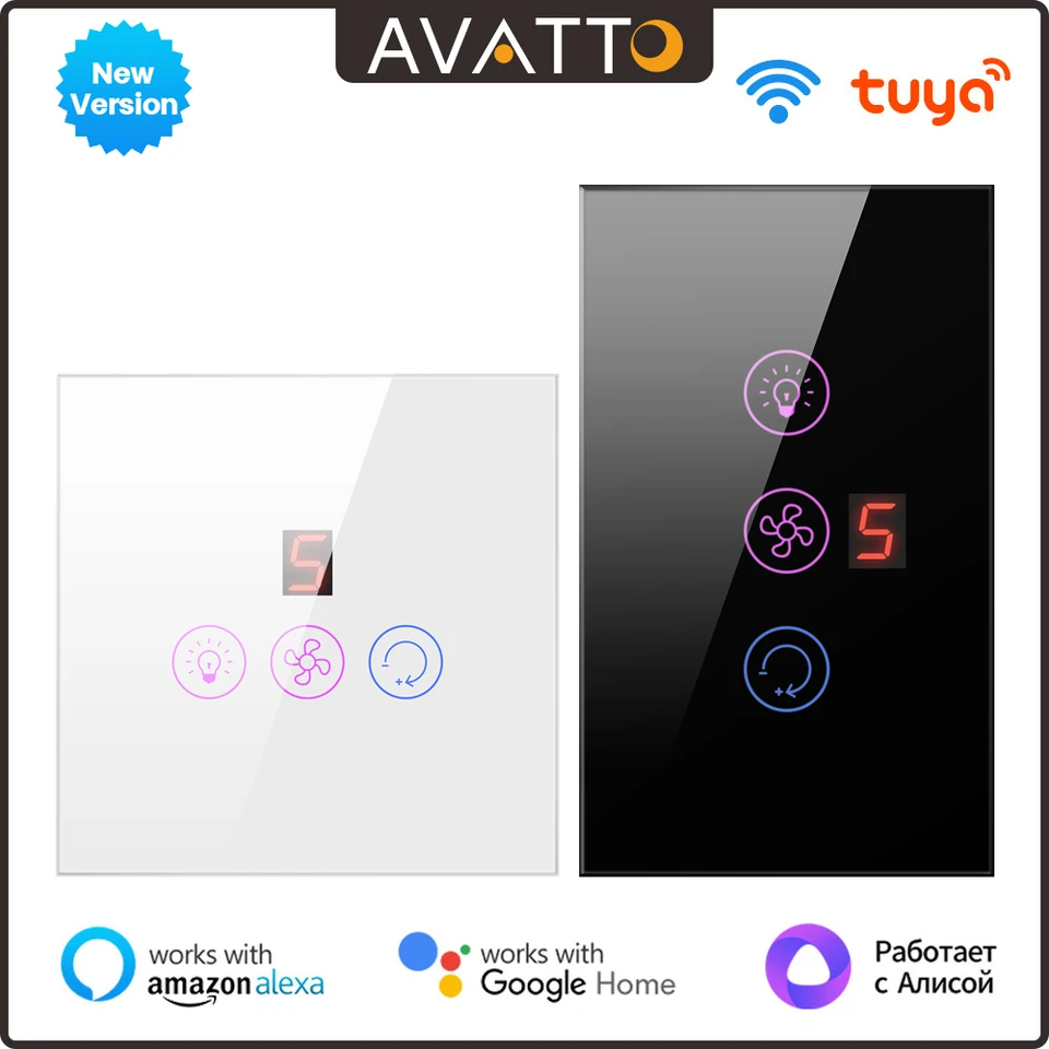 AVAVO TUYA SMART WIFI FANI SVETLO SVETLO SPÍNAJTE ŠTANDARY OHRADOVANIE VODY TOTUL 3 IN 1 SWINT SMART LIFE APP pre Alexa Google HOME