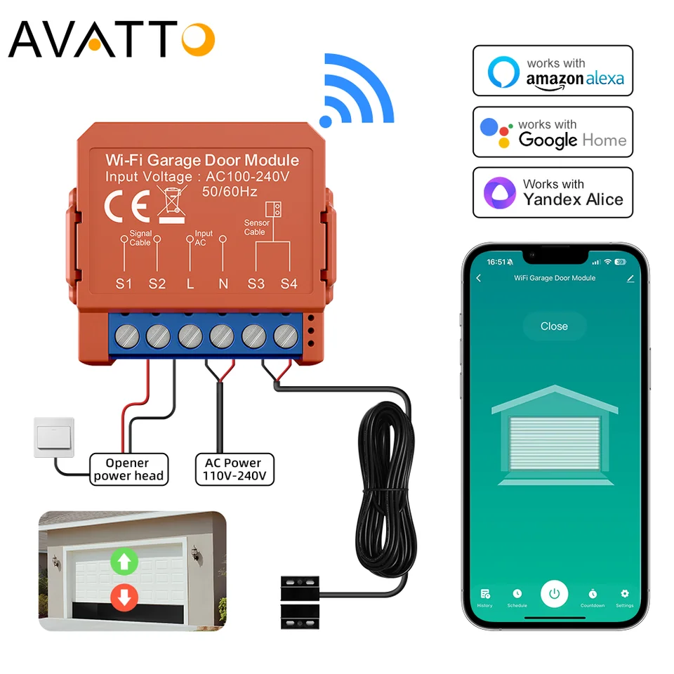 AVAVO TUYA WIFI Garážové dvere otvárač inteligentných aplikácií SMART APP DISTOČNÉ Hlasové ovládacie brány Spínač Modul funguje s Alexa Google HOME ALICE ALICE